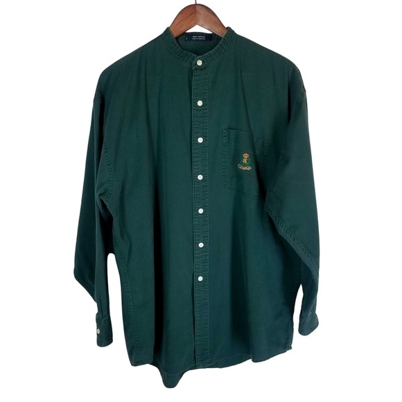 Chaps Ralph Lauren Mens Vintage Shirt L Band Collar Button Up Long Sleeve Green - Picture 1 of 14